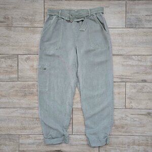 Nicole Miller New York Linen Lyocell Cargo Pants Women's Cuffed and Belted M